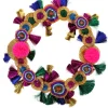 Couronne de Noël or et pompons multicolores