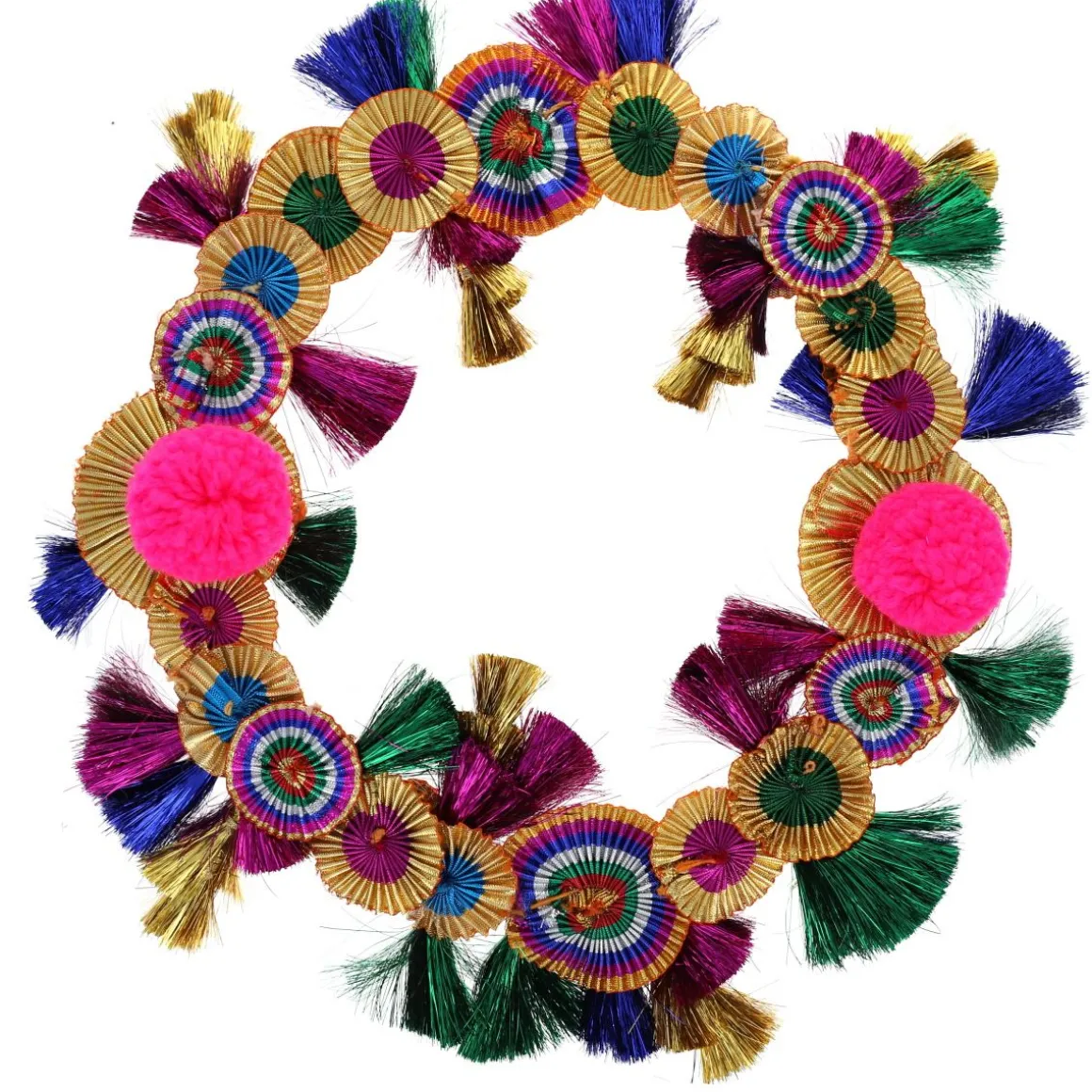 Couronne de Noël or et pompons multicolores
