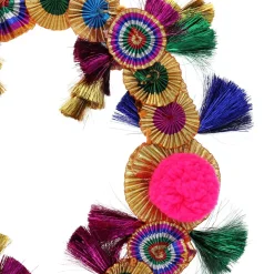 Couronne de Noël or et pompons multicolores