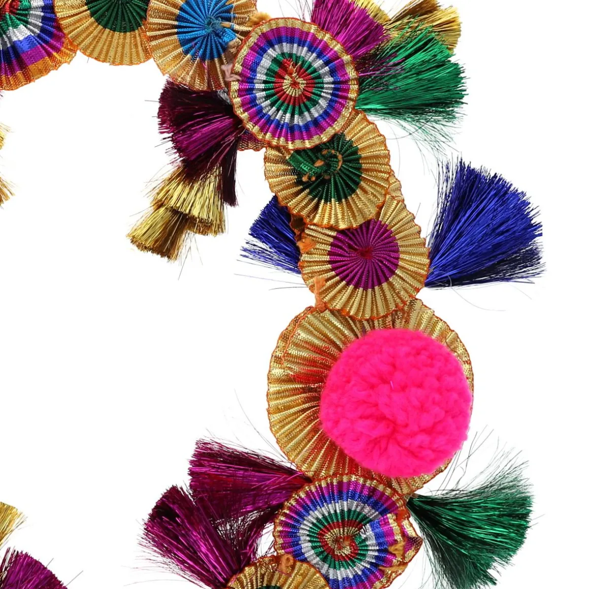 Couronne de Noël or et pompons multicolores