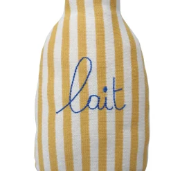 Coussin en tricot rayé bouteille de lait - Petit déj