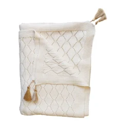 Couverture pointelle en coton écru et doré