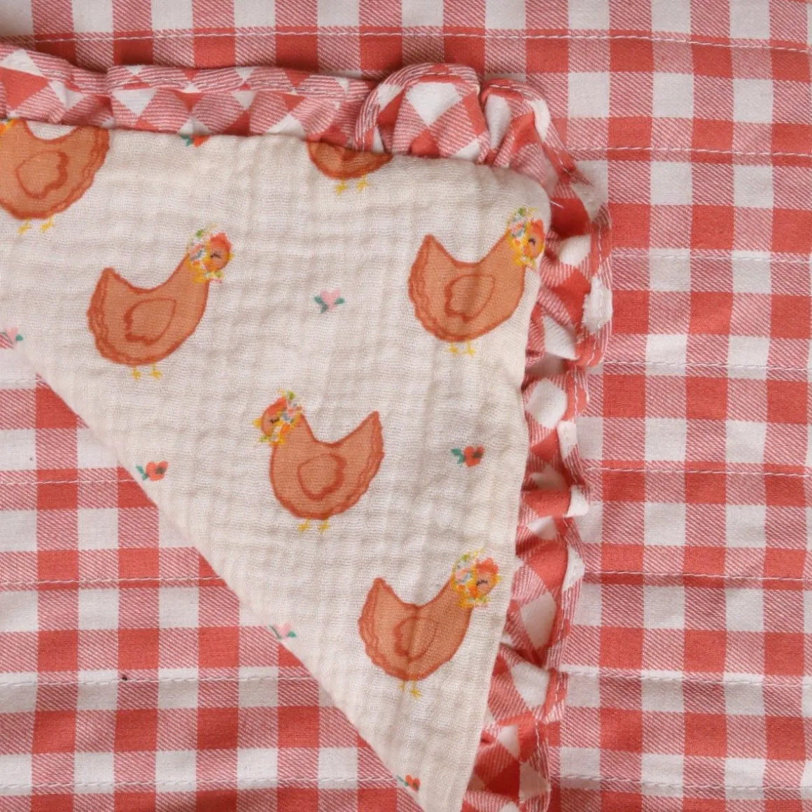 Couverture vichy motifs poules - La petite poule rousse