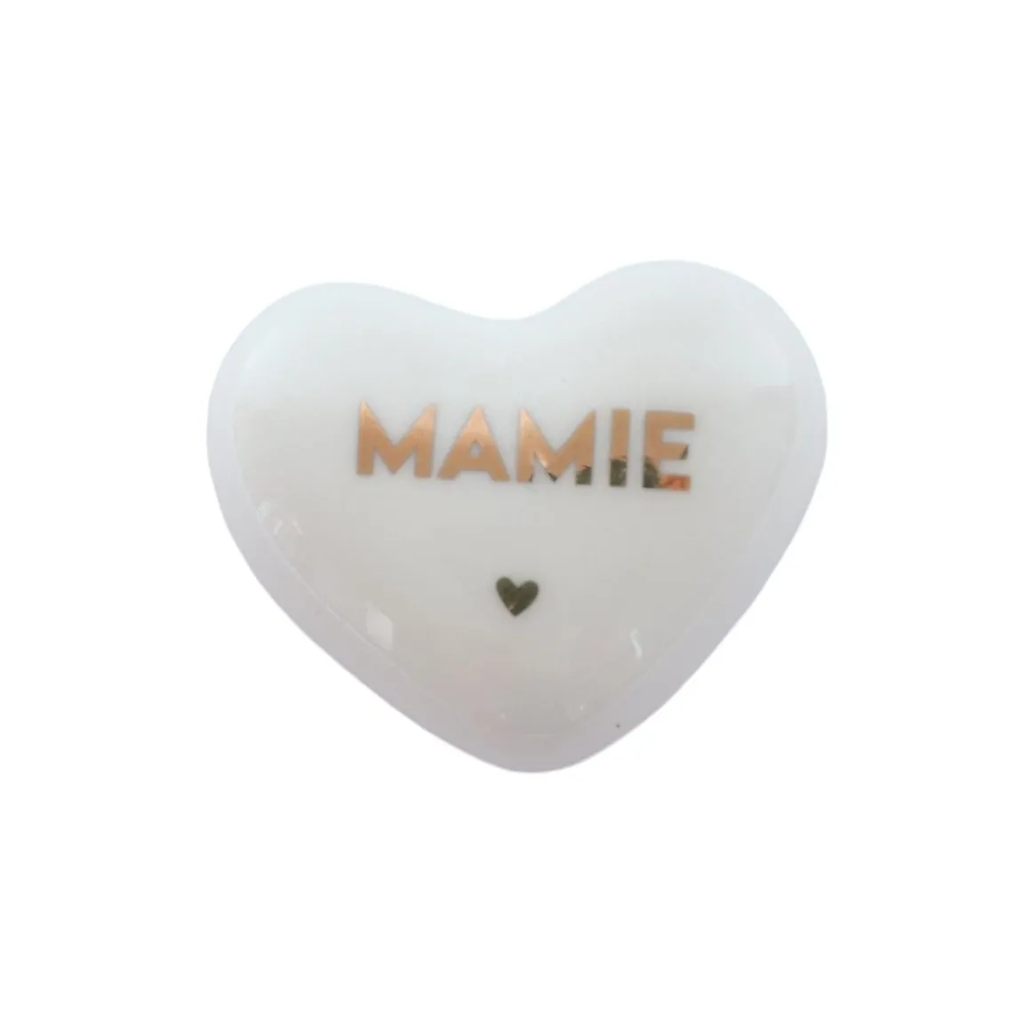 Cœur en céramique blanc et doré "Mamie"