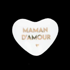 Cœur en céramique blanc et doré "Maman d'amour"
