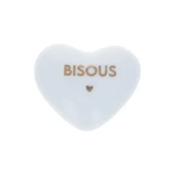 Cœur en céramique blanc et doré "Bisous"