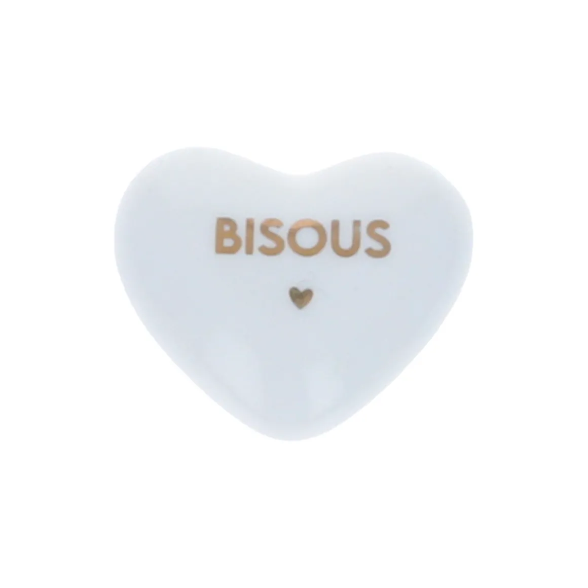 Cœur en céramique blanc et doré "Bisous"