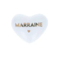 Cœur en céramique blanc et doré "marraine"