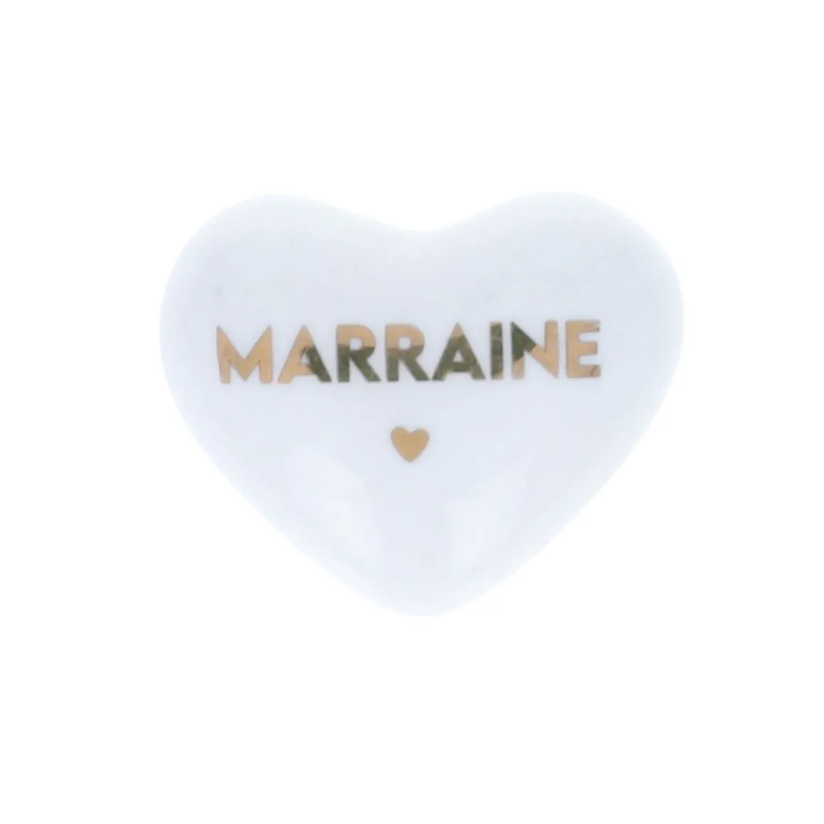 Cœur en céramique blanc et doré "marraine"