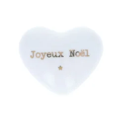 Cœur en céramique blanc et doré "Joyeux Noël"