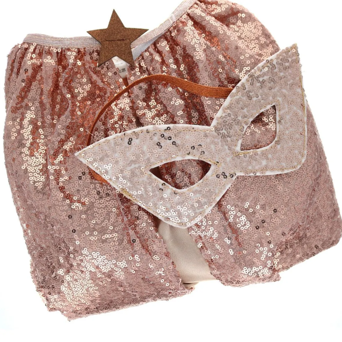 Déguisement cape et masque à sequins rose cuivre