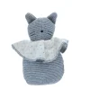 Doudou chat bleu collerette ivoire à pois