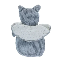 Doudou chat bleu collerette ivoire à pois