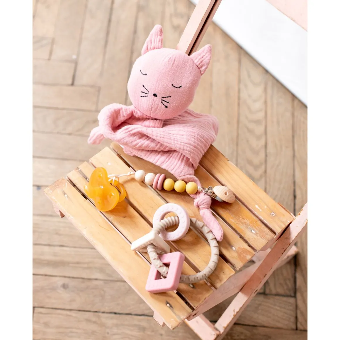Doudou lange chat vieux rose