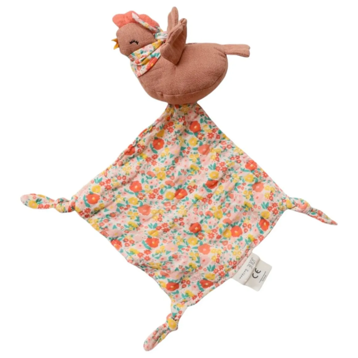 Doudou plat fleuri et poule - La petite poule rousse
