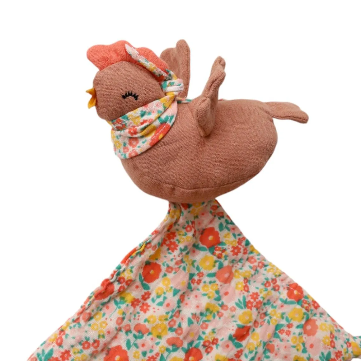 Doudou plat fleuri et poule - La petite poule rousse