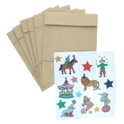 Ensemble d'étiquettes cirque + 6 pochettes cadeaux