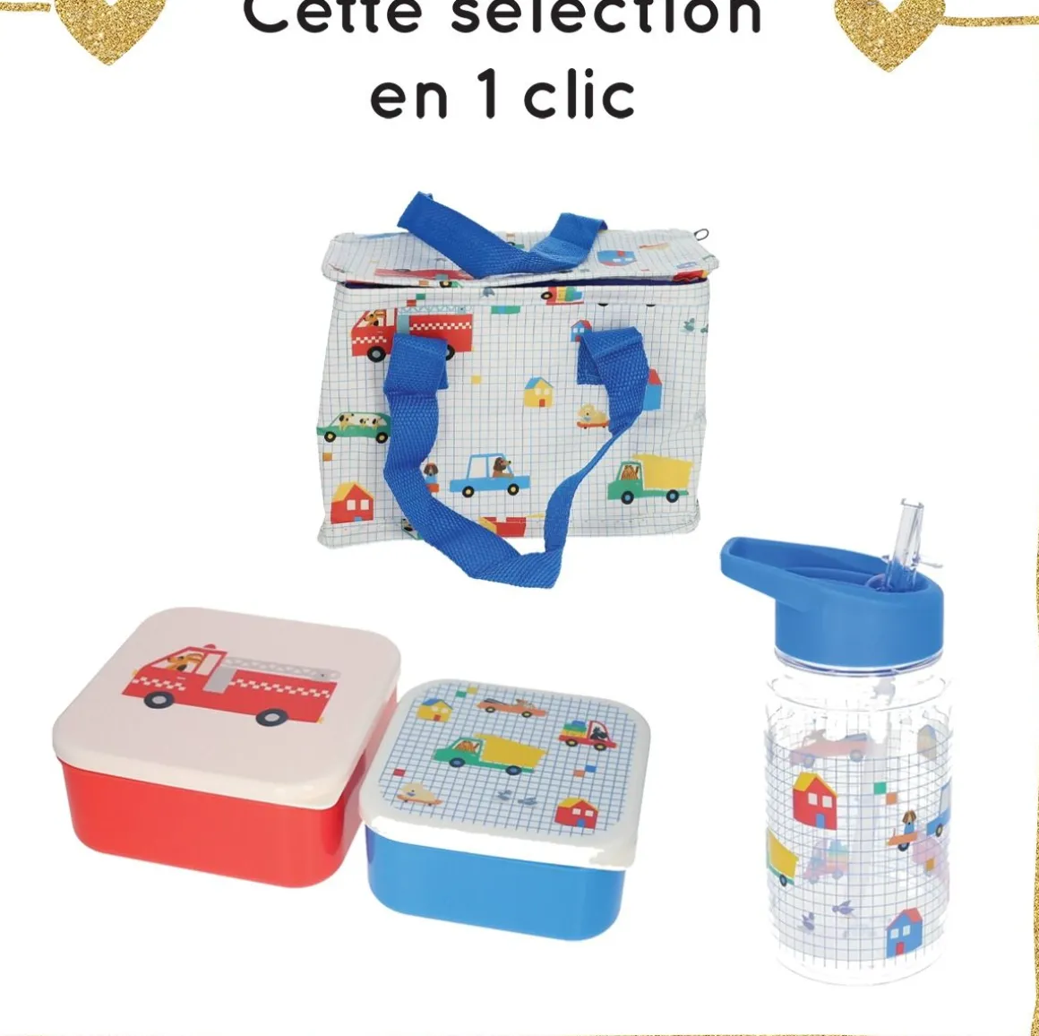 Ensemble goûter "Croquette" véhicules et chiens