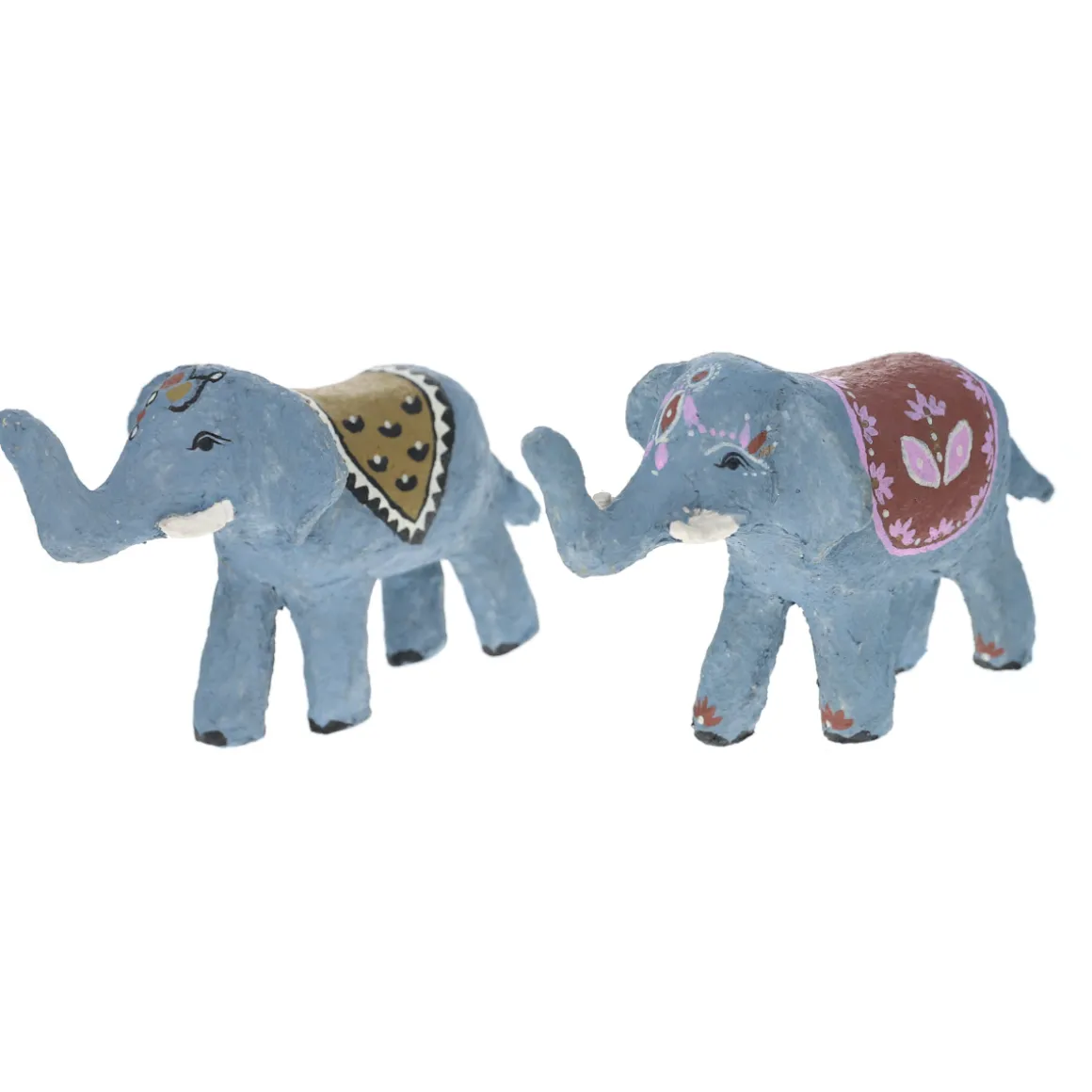 Figurine éléphant en papier mâché avec ornement rose