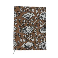 Grand carnet de notes fleuri marron block print - Delhi d'antan