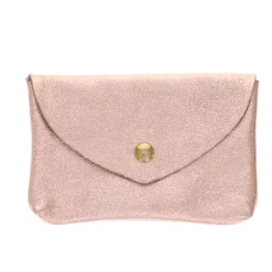 Grand porte-monnaie enveloppe cuir or rose