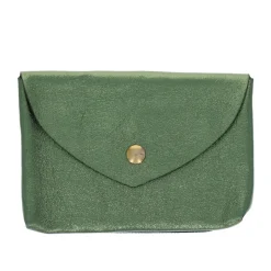 Grand porte-monnaie enveloppe cuir vert olive