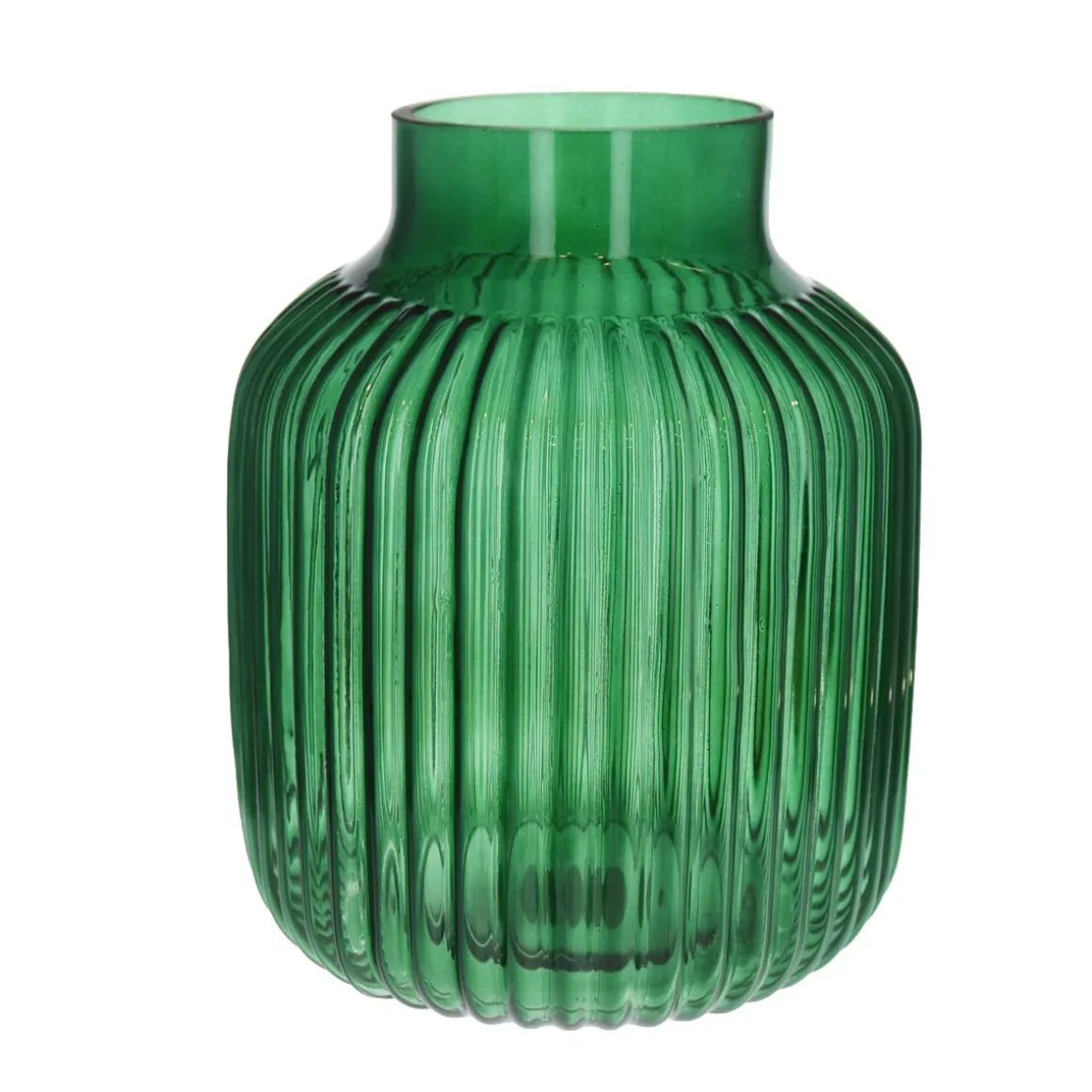 Grand vase en verre strié vert