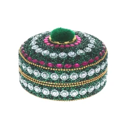 Grande boîte indienne ronde pompon vert