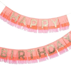 Guirlande à frange "Happy birthday" rose