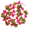 Guirlande indienne dorée et rose à pompons
