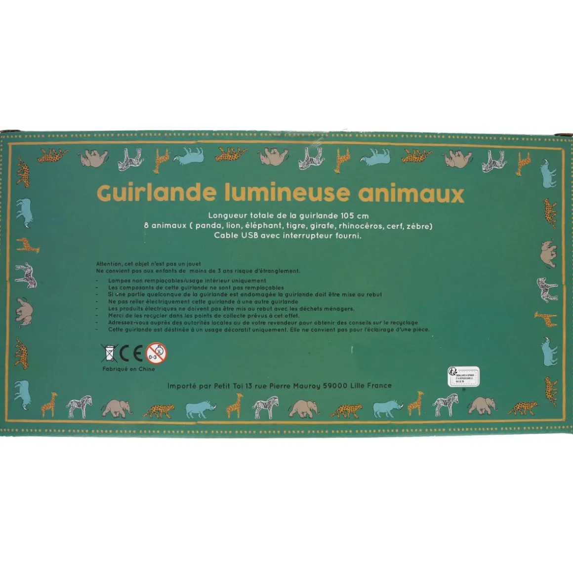 Guirlande lumineuse animaux de la savane
