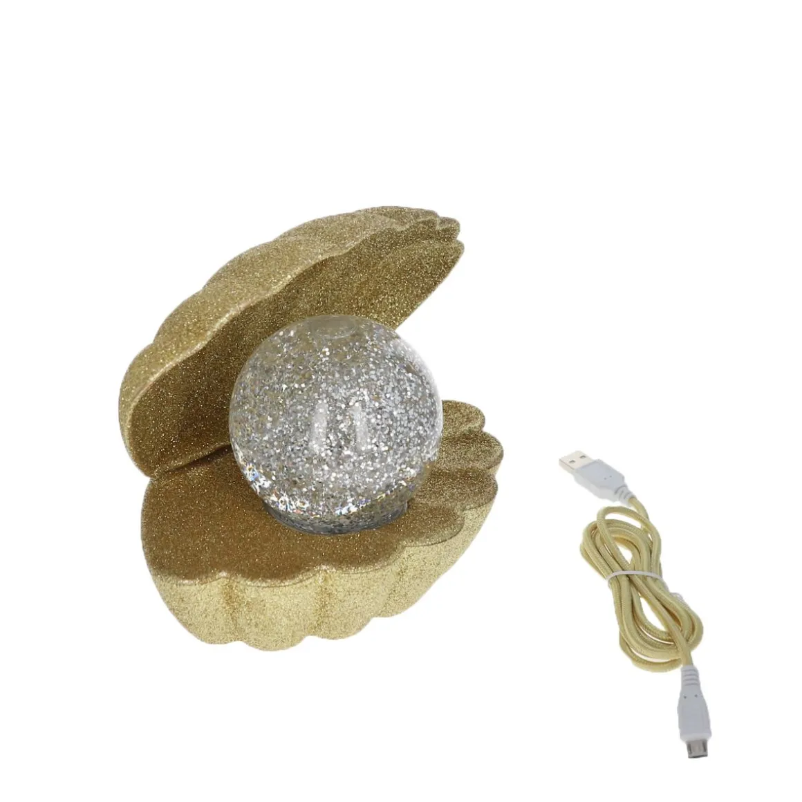 Lampe coquillage à paillettes dorées