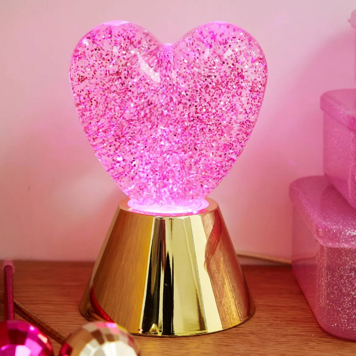 Lampe cœur rose à paillettes