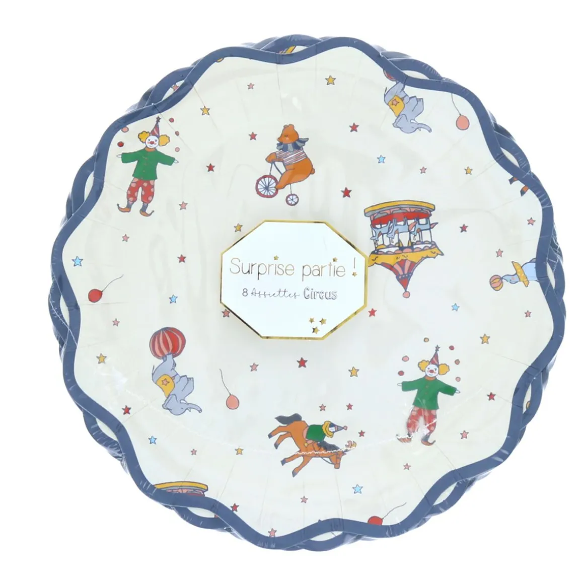 Lot de 8 assiettes bleues Cirque
