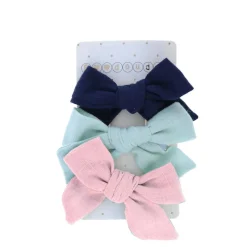 Lot de 3 barrettes à nœud bleu et rose
