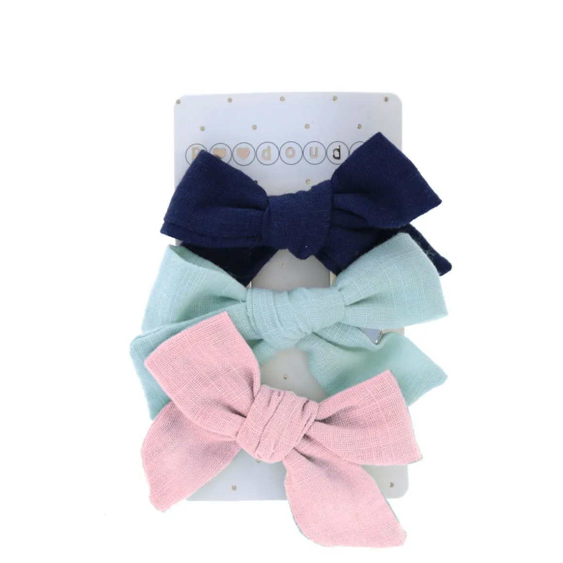 Lot de 3 barrettes à nœud bleu et rose