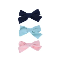 Lot de 3 barrettes à nœud bleu et rose