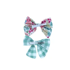 Lot de 2 barrettes à nœud fleurs et carreaux
