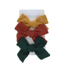 Lot de 3 barrettes à nœud moutarde, vert et terracotta