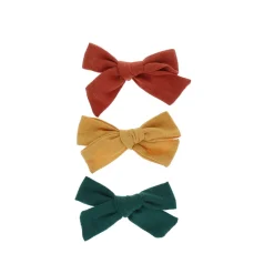 Lot de 3 barrettes à nœud moutarde, vert et terracotta