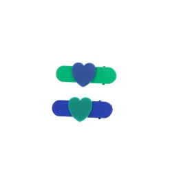 Lot de 2 barrettes cœur bleu vert
