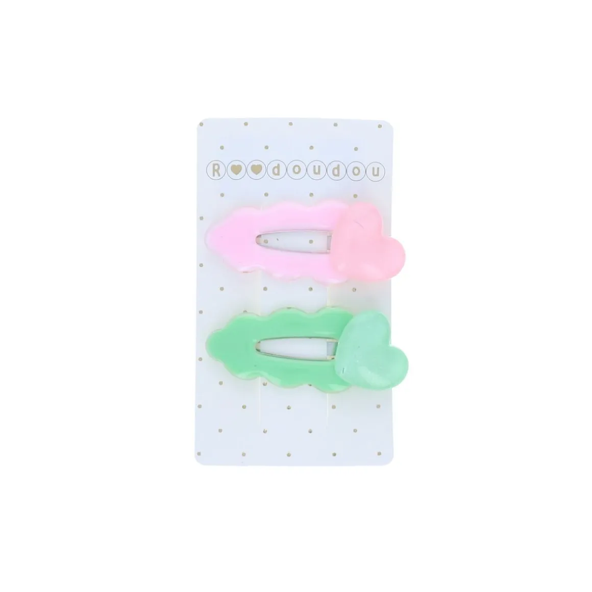 Lot de 2 barrettes cœur rose et vert