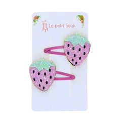 Lot de 2 barrettes fraise pailletées