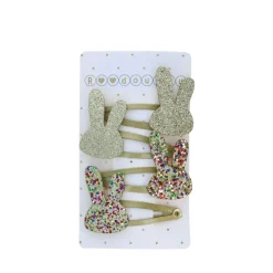 Lot de 4 barrettes lapins doré
