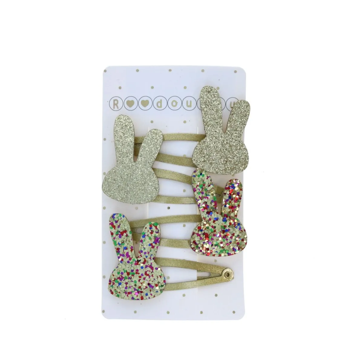 Lot de 4 barrettes lapins doré