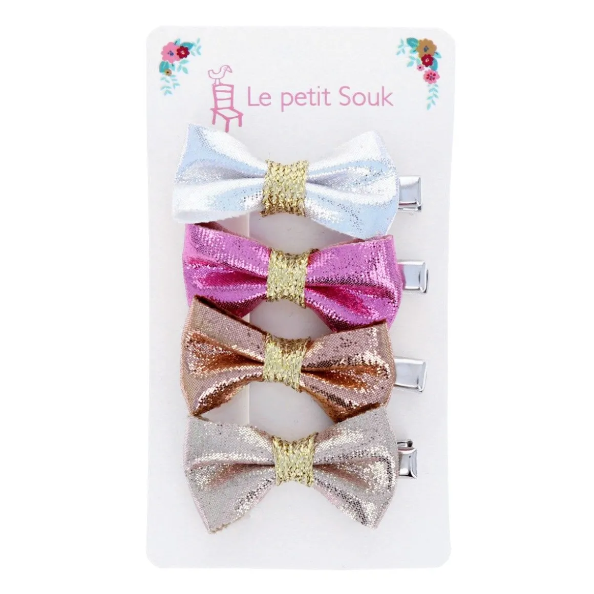 Lot de 4 barrettes noeuds métalliques
