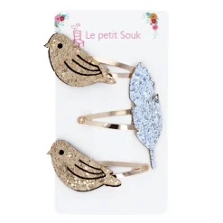 Lot de 3 barrettes oiseaux et feuille