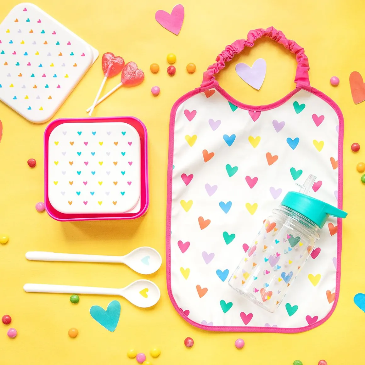 Lot de 2 boîtes à goûter cœurs multicolores