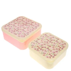 Lot de 2 boîtes à goûter fleurs roses