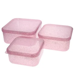 Lot de 3 boîtes à goûter paillettes roses